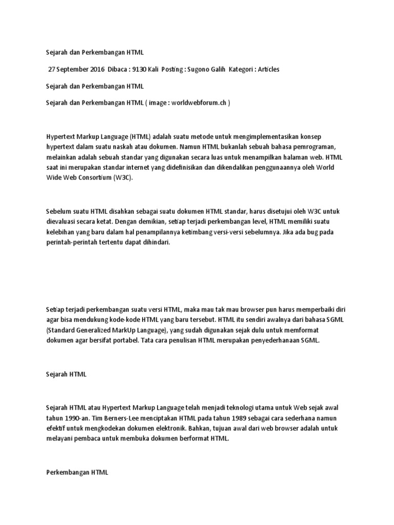 Sejarah Dan Perkembangan HTML | PDF