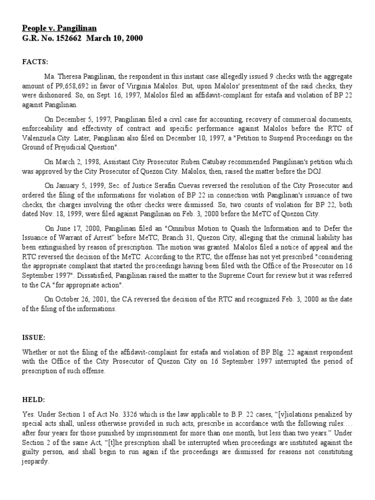 People v. Pangilinan PDF Statute Of Limitations Prosecutor