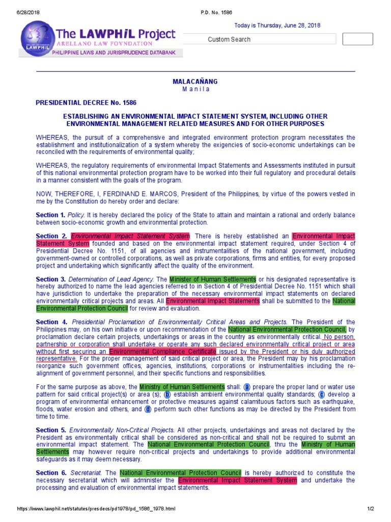 PD 1586: Environmental Impact System | PDF | Environmental Protection ...
