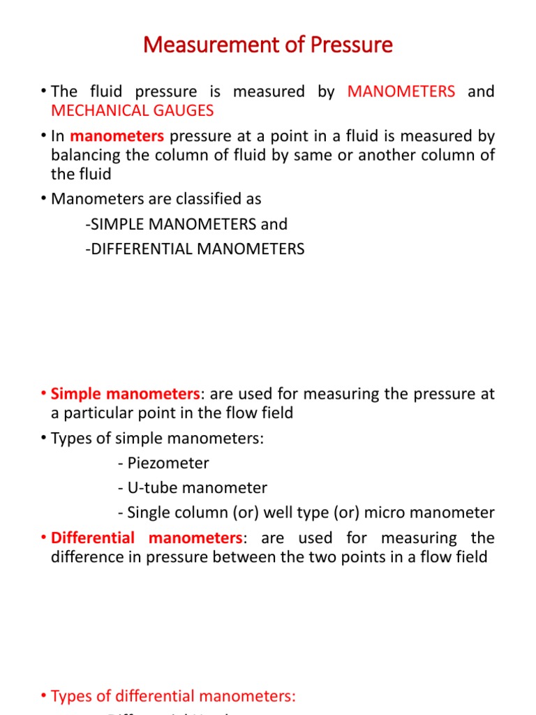 Manometers Notes 1 | PDF | Pressure Measurement | Pressure