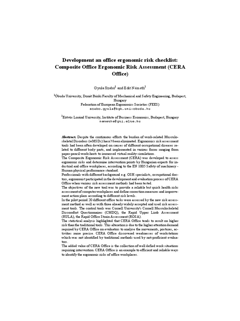 Office Ergonomic Risk Assessment Checklist | PDF | Human Factors And ...