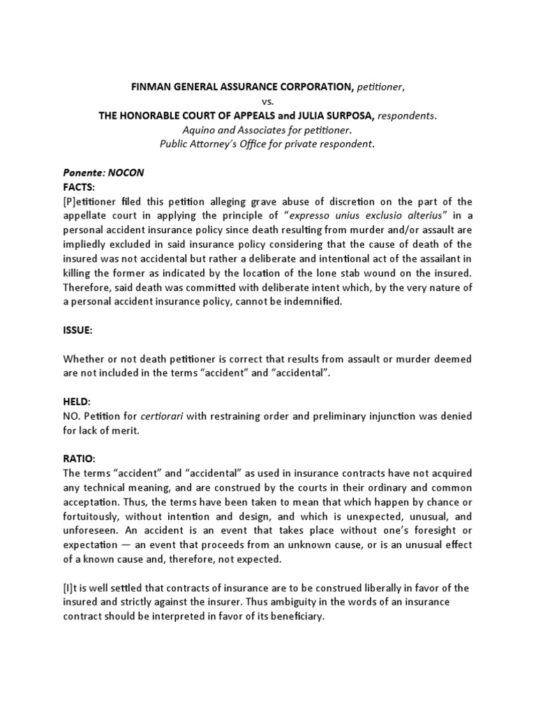 Finman General Assurance Corp. vs. Court of Appeals | PDF | Restraining ...