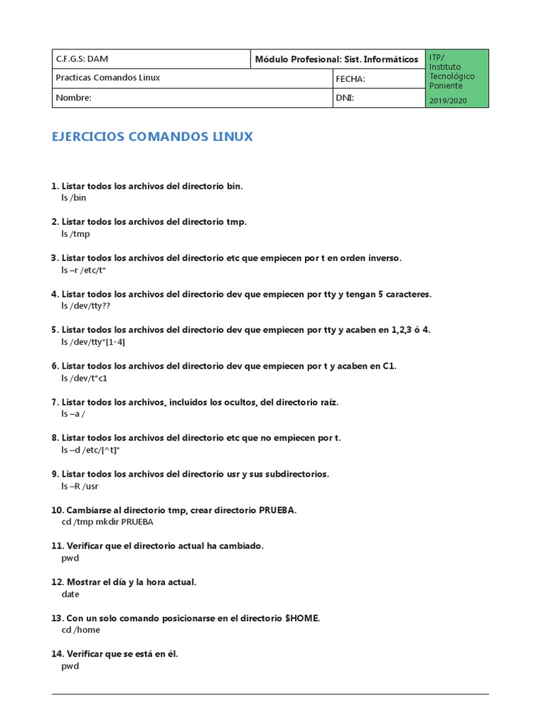 Ejercicios Prácticos de Comandos Linux | PDF | Sistema de archivos ...