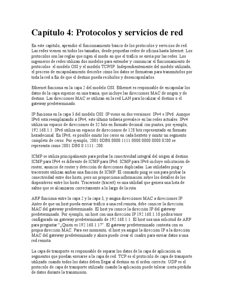Capítulo 4: Protocolos y Servicios de Red | Descargar gratis PDF ...