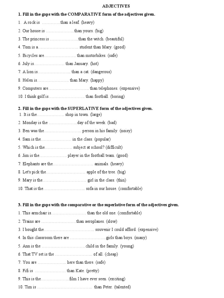 Comparative and Superlative Adjective - Exercises | PDF