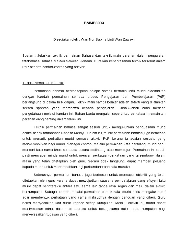 Teknik Pengajaran Aspek Seni Bahasa Pdf