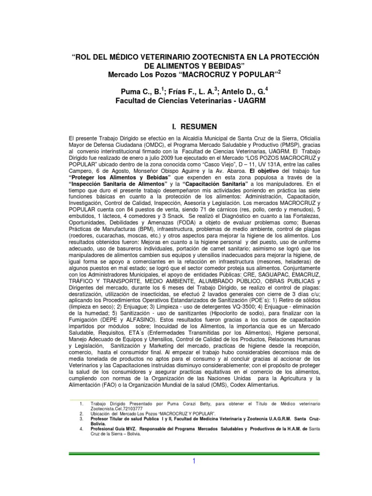 Rol del Médico Veterinario en Mercados Saludables | PDF | Análisis de ...