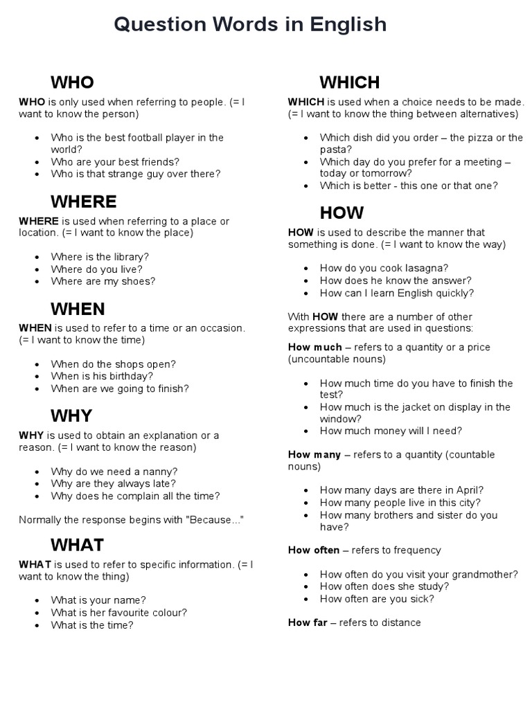 Understanding English Question Words | PDF | English Language