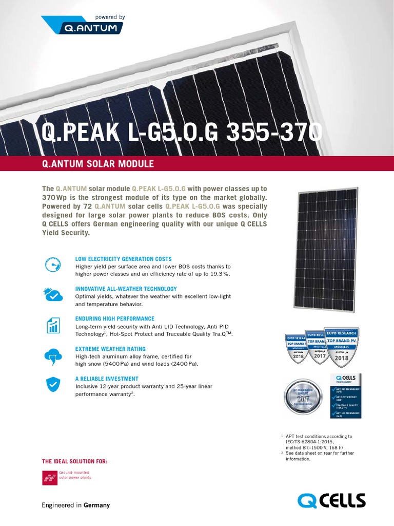 Q CELLS Data Sheet | PDF | Solar Panel | Power Station