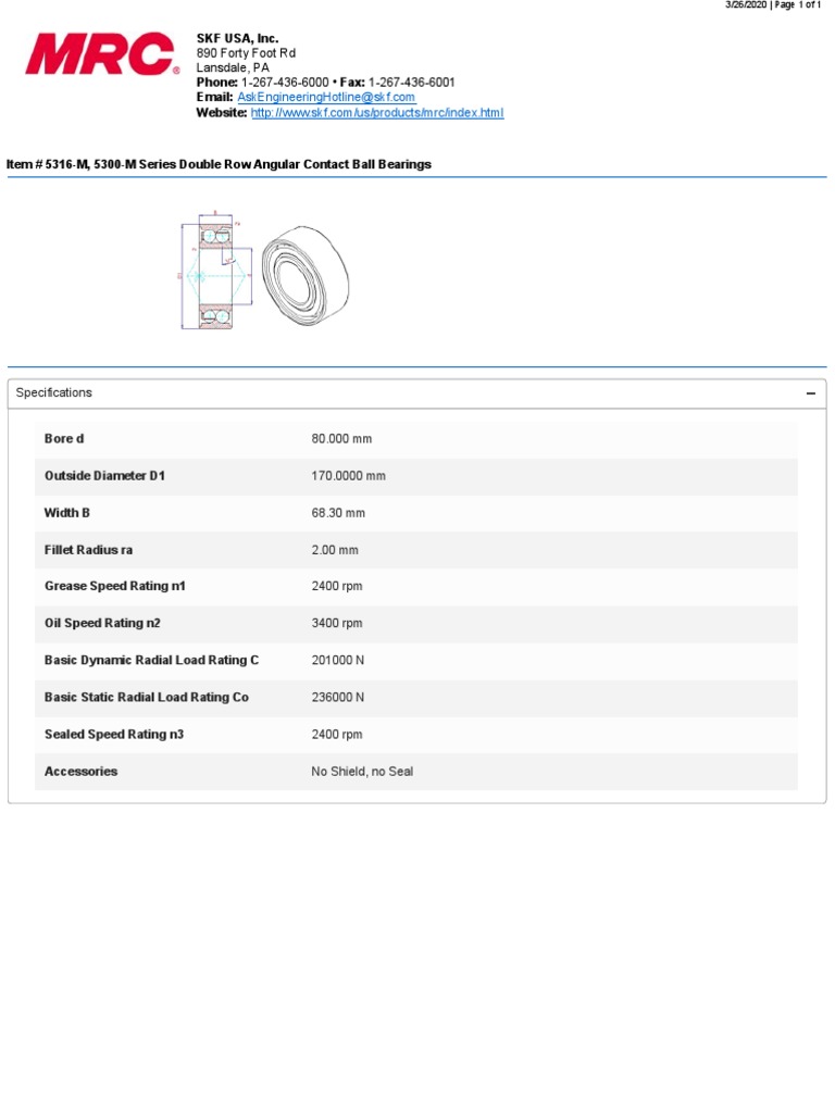5316 M 5300 MSeriesDoubleRowAngularContactBallBearings | PDF