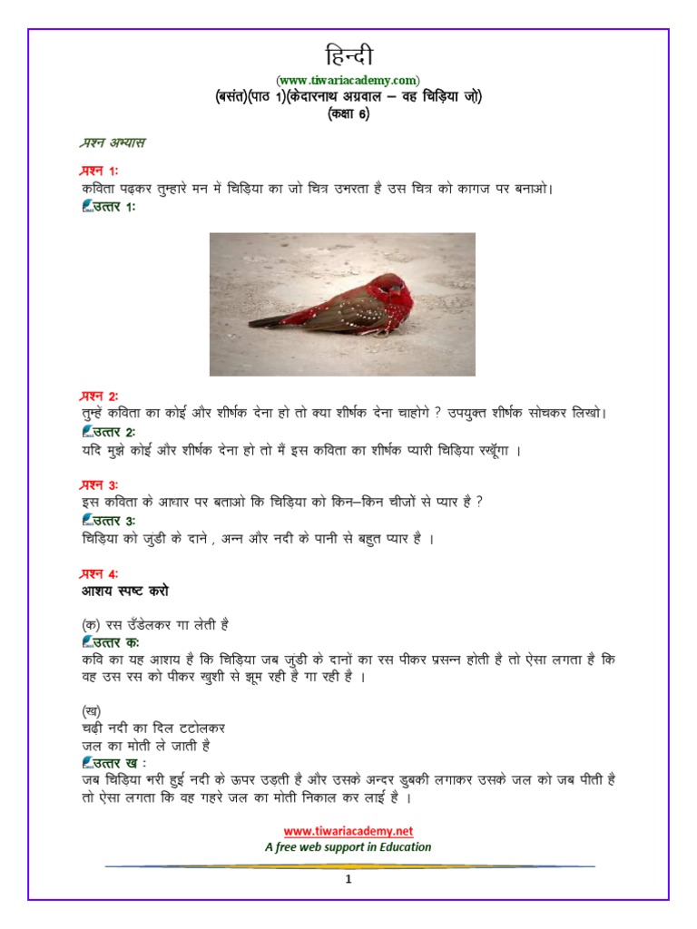 6 Hindi NCERT Solutions Vasant Chapter 1 | PDF | Business