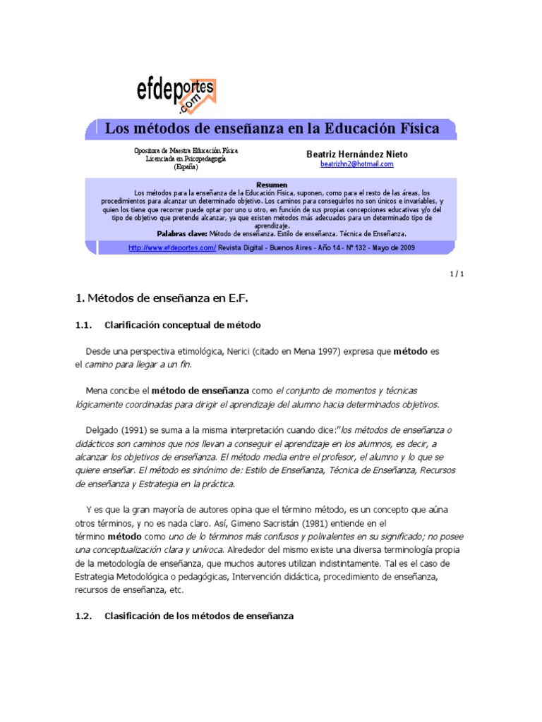 Los Métodos de Enseñanza en La Educación Física | PDF | Maestros ...