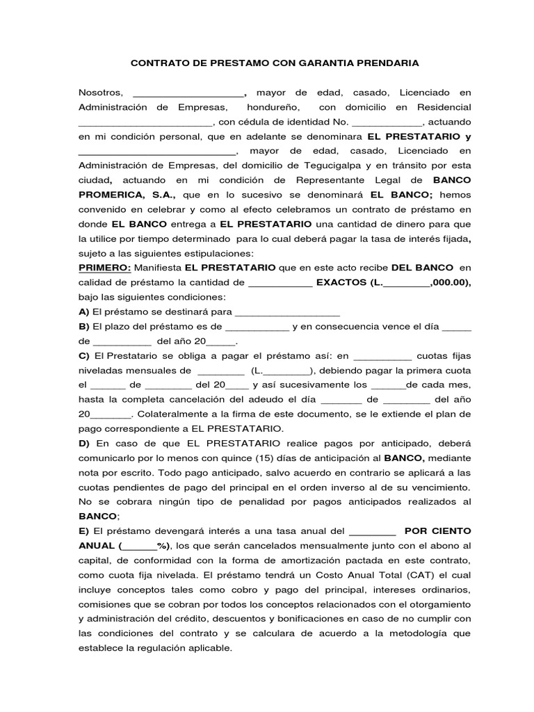 Contrato de Préstamo con Garantía Prendaria | PDF | Interés | Crédito