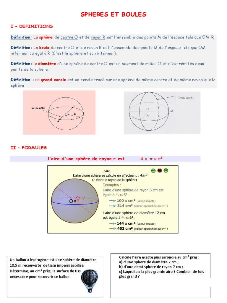 Sphères et Boules : Définitions et Formules | PDF