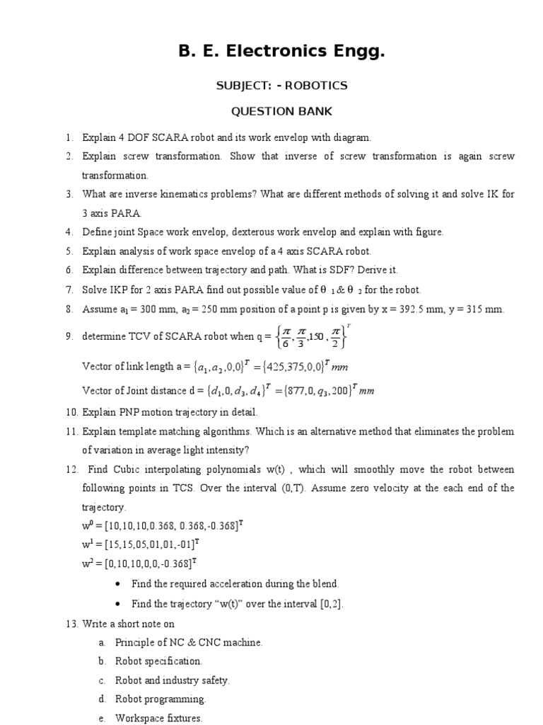 Robotics Question Bank PDF