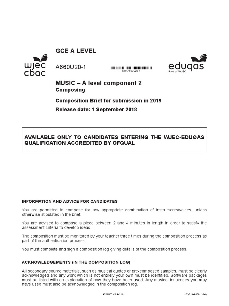 01 2019 A Level Eduqas Level Composition Briefs PDF Version 1 PDF 