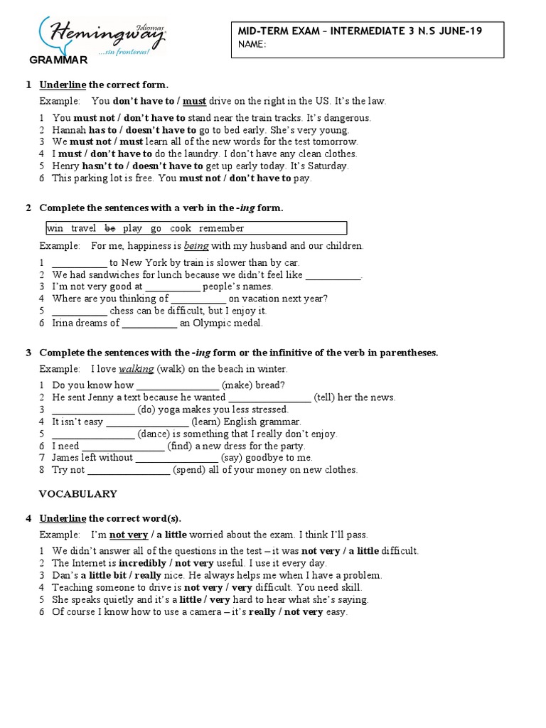 Mid-Term Exam: English for 3rd Year | PDF