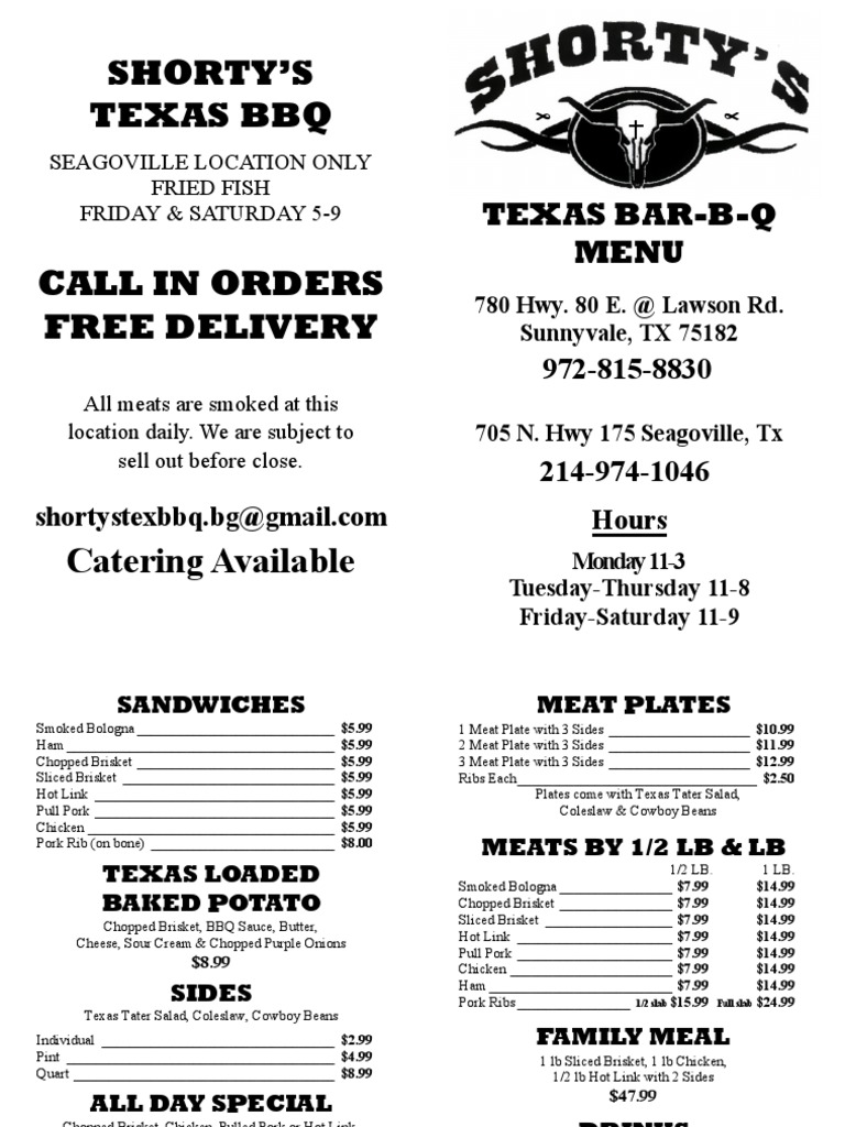 Shorty's BBQ Menu PDF Barbecue Coleslaw