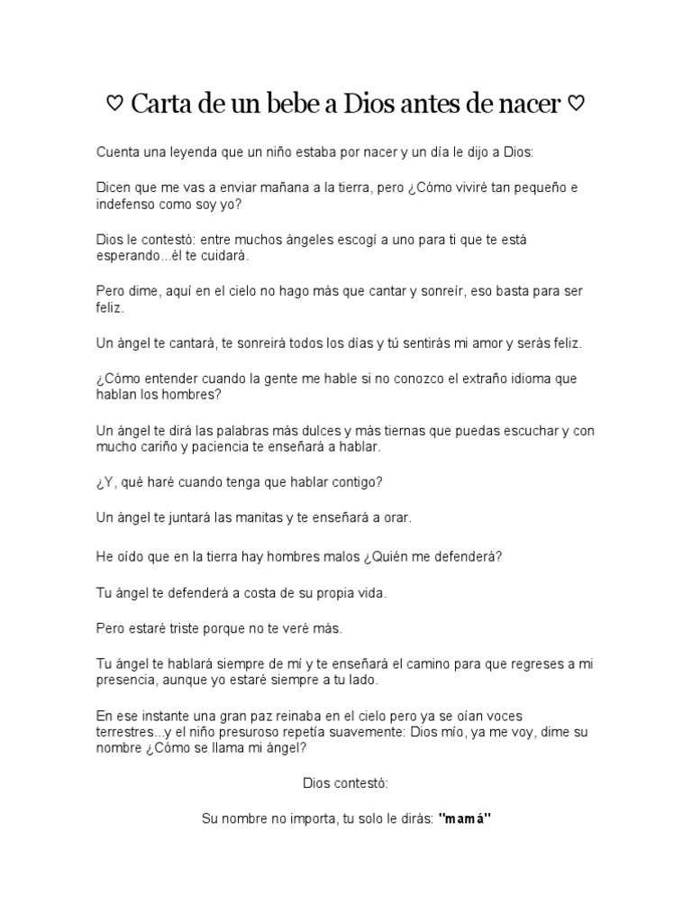 Carta de Un Bebe A Dios Antes de Nacer | PDF, image size:768x1024