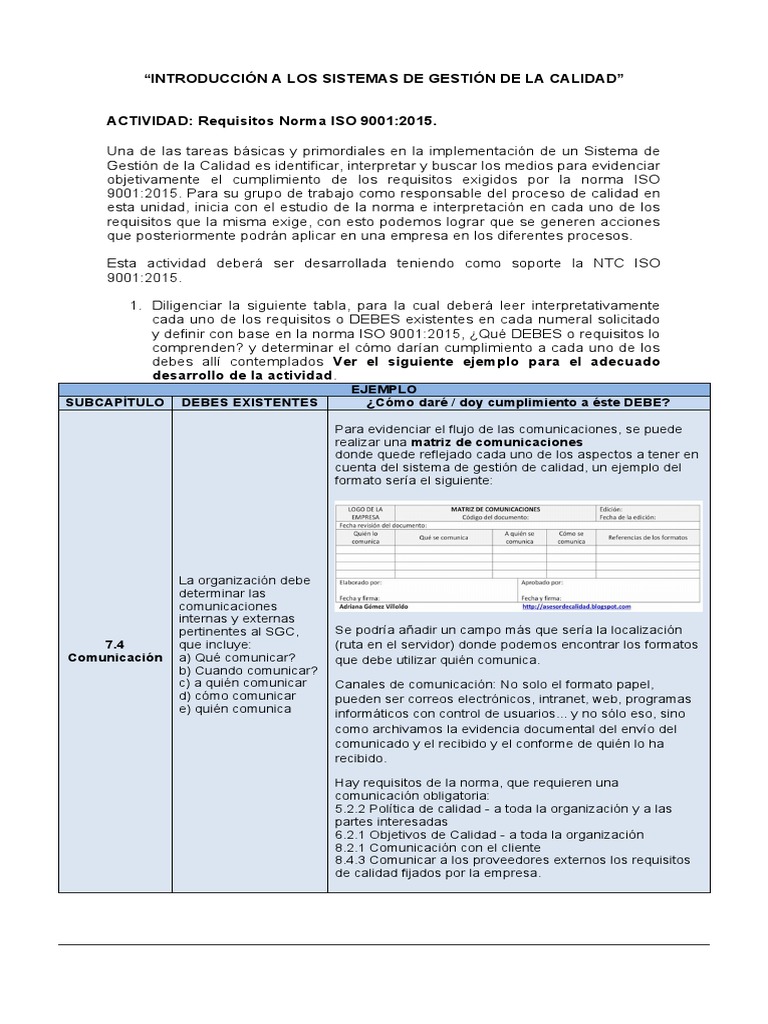 Requisitos de la Norma ISO 9001:2015 | PDF | Gestión de la calidad ...