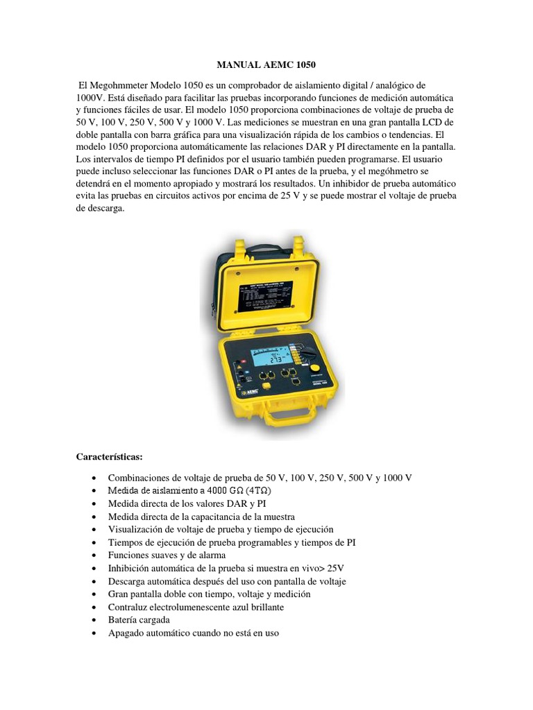 Megohmetro AEMC 1050: Manual y Funciones | PDF | Corriente eléctrica ...