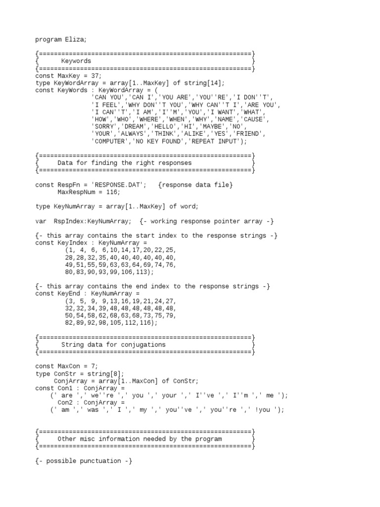 Eliza: Simple Chatbot Program | PDF | String (Computer Science) | Array ...