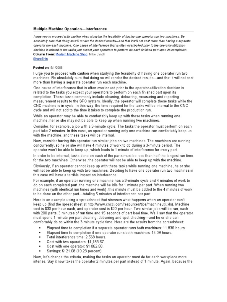 Multiple Machine Operation | Download Free PDF | Business