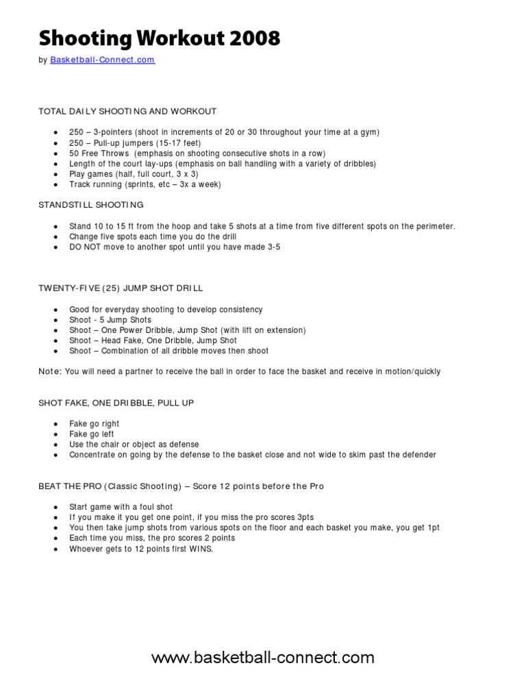 Daily Basketball Shooting Workout Plan | PDF | Competitive Games ...