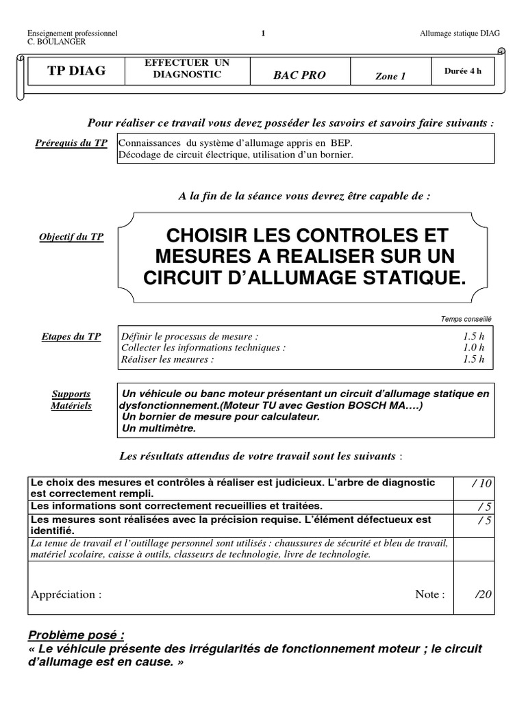 TP DIAG A STATeducauto PDF | PDF | Allumage | Électrotechnique