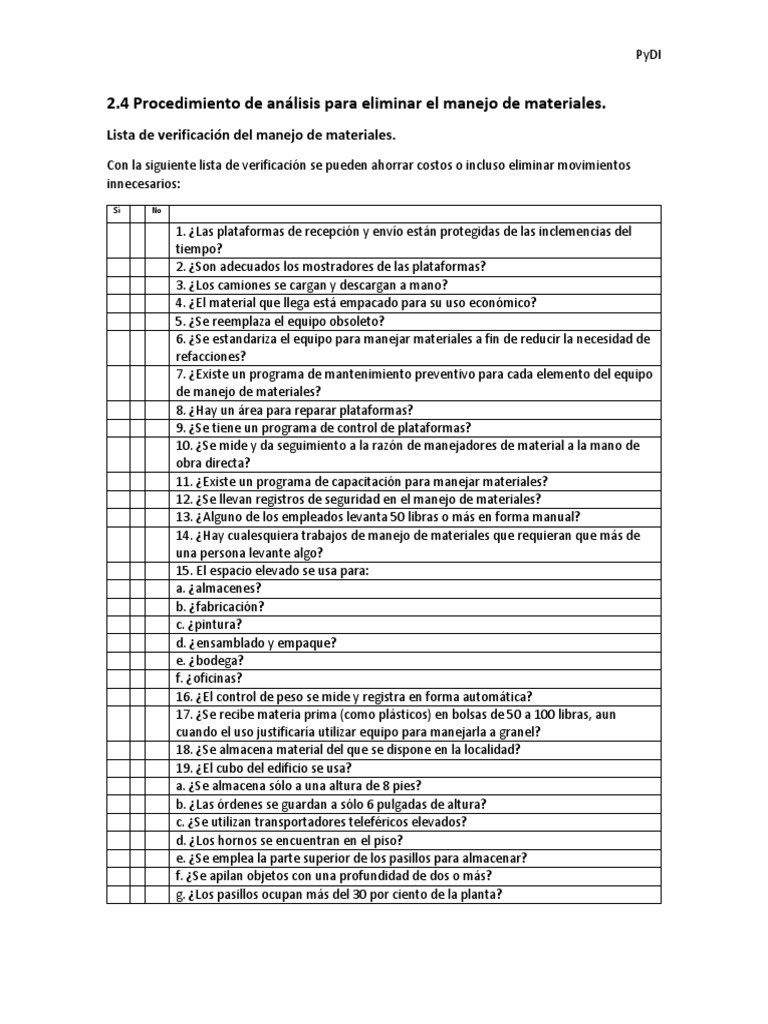 Procedimiento para Optimizar Manejo de Materiales | PDF