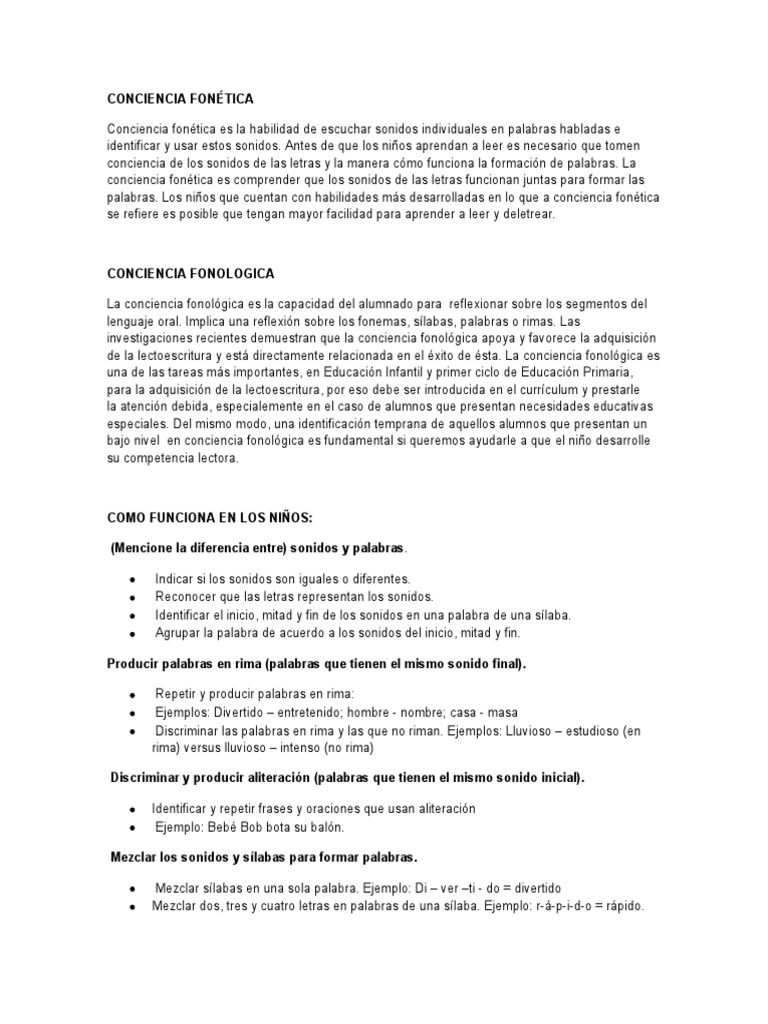Conciencia Fonética y Fonológica en Niños | PDF | Fonología | Palabra