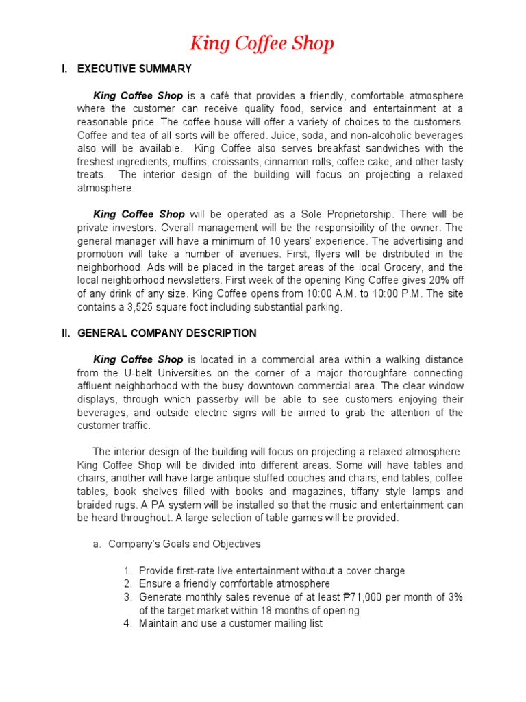A Brewing Opportunity Marketing Plan and Analysis for King Coffee Shop