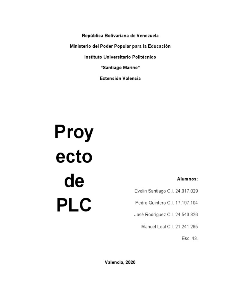 Proyecto De Plc Pdf Controlador Lógico Programable Ascensor