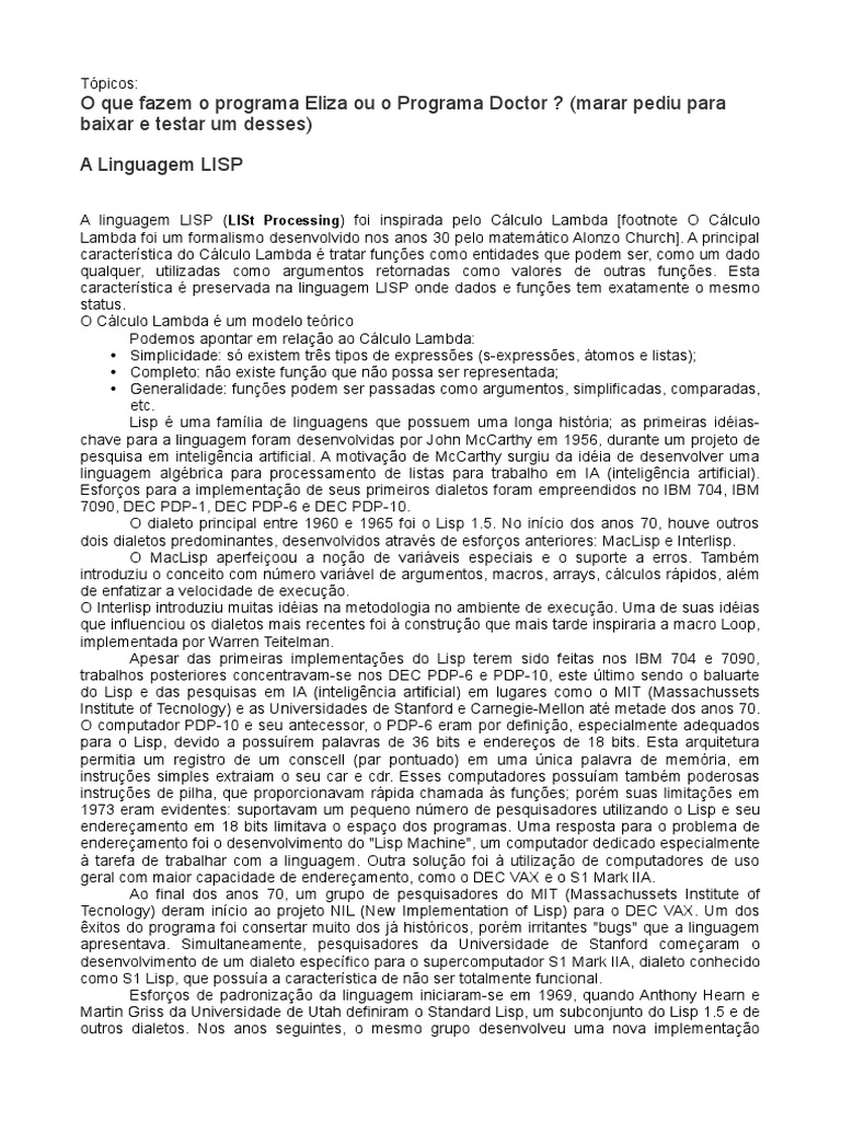 Lisp | PDF | Linguagem de programação | Desenvolvimento de software