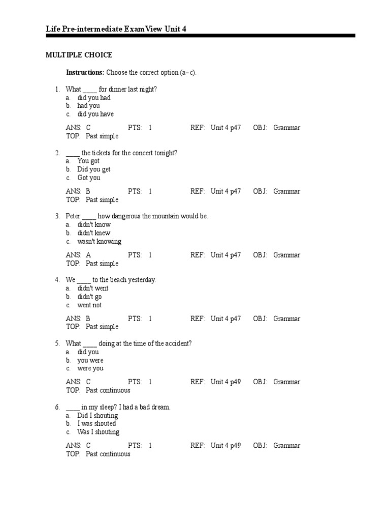 Unit 4 Life Pre Intermediate Pdf