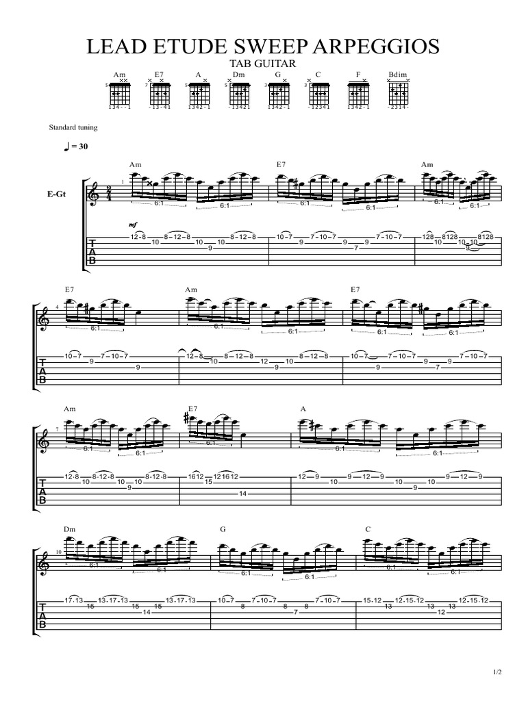 Lead Etude: Sweep Picking Arpeggios | PDF | Guitar Family Instruments ...
