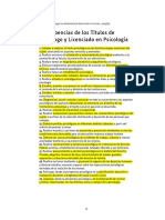 Incumbencias de Los Títulos de Piscólogo y Lic. en Psicología - Res. 2447 Min. de Educación y Cul
