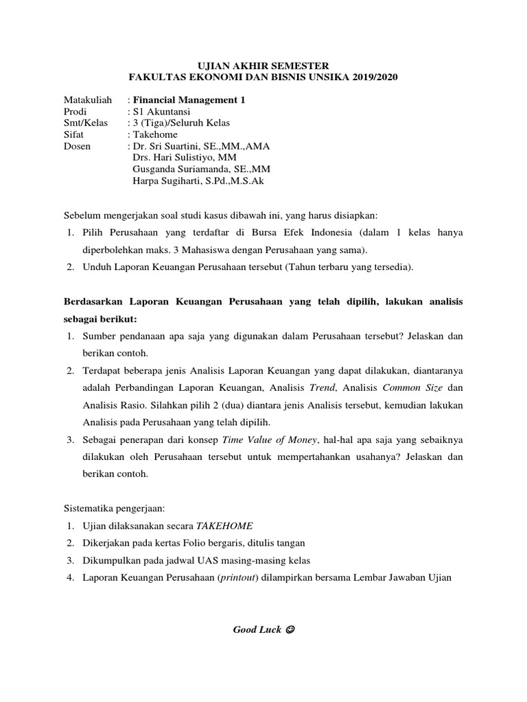 Soal Uas Financial Management 1