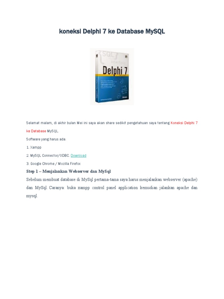 Koneksi Delphi 7 Ke Database MySQL | PDF | Komputer | Teknologi & Rekayasa