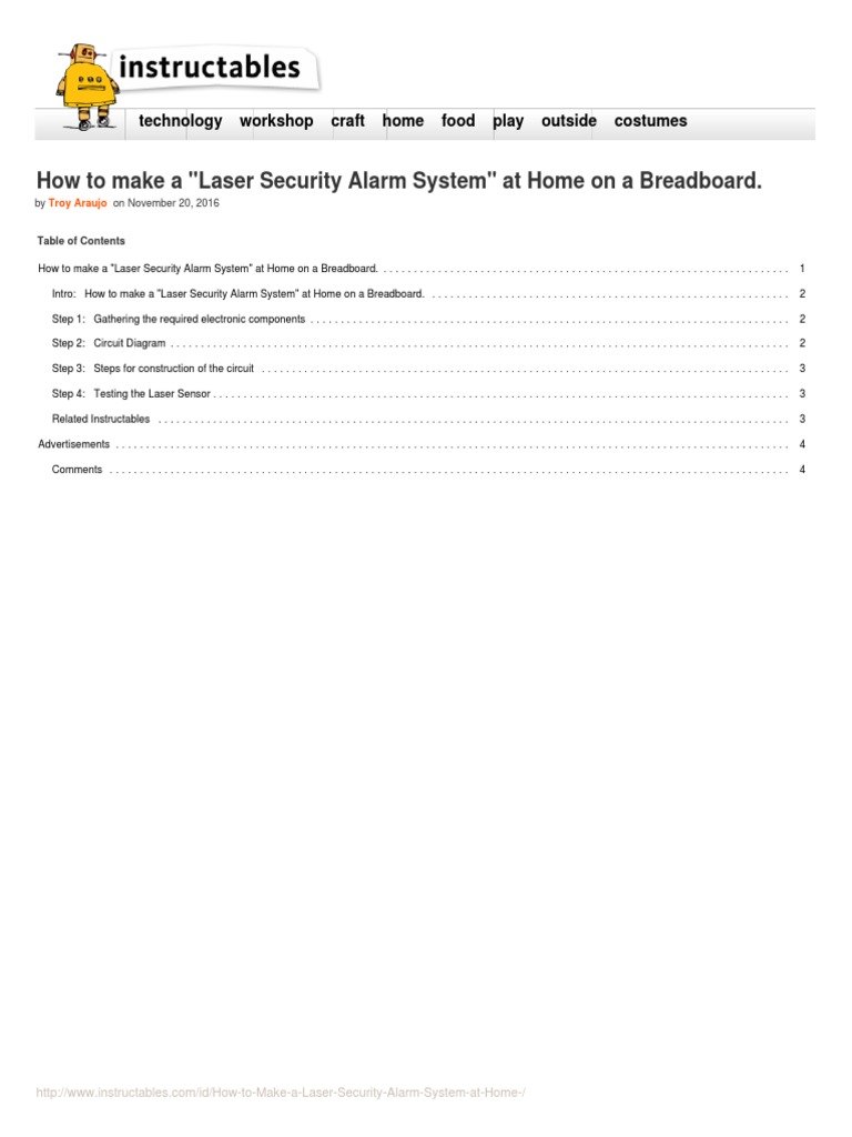 How To Make A Laser Security Alarm System at Home Circuit Diagram