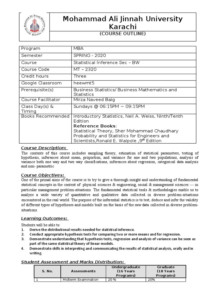Statistical Inference Course Outline | PDF | Statistical Inference ...