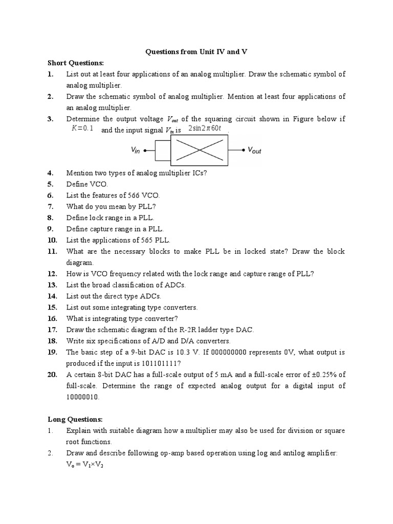 Questions On Operational Amplifier PDF Analog To Digital Converter