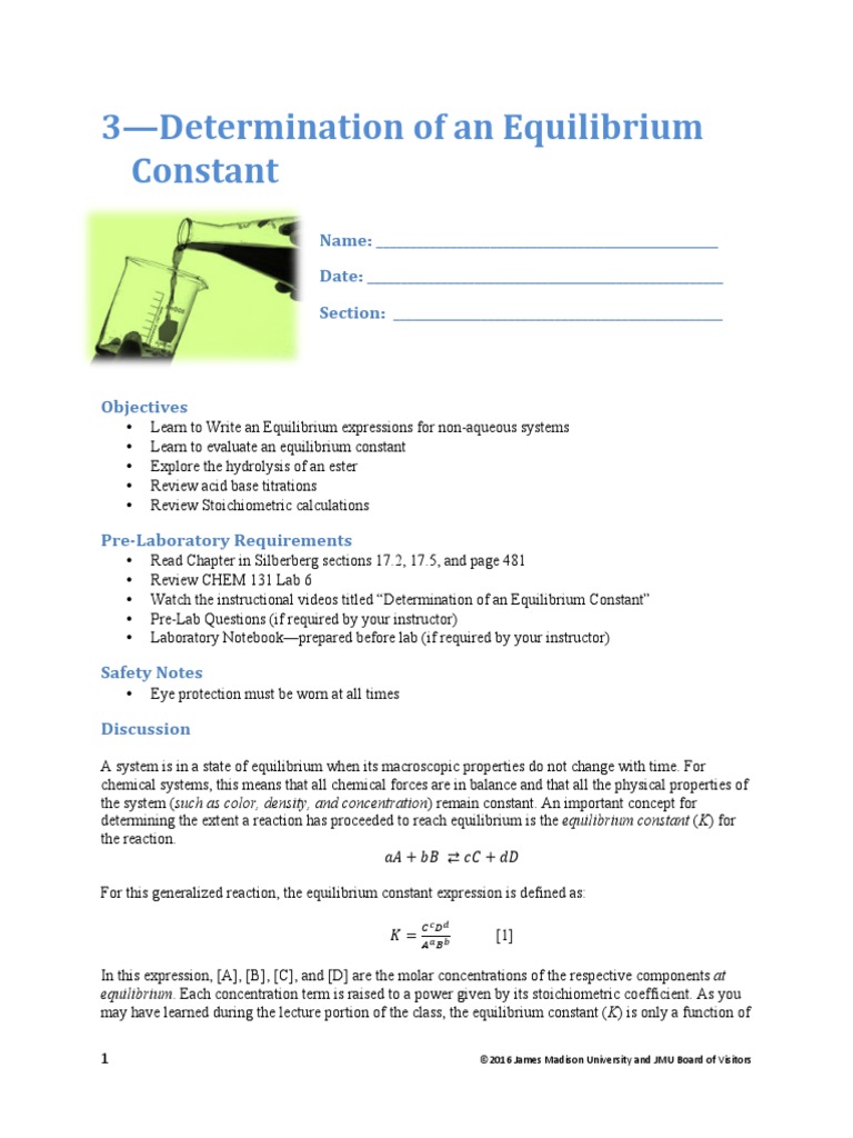 Exp 3 - Determination of An Equilibrium Constant PDF | PDF | Chemical ...