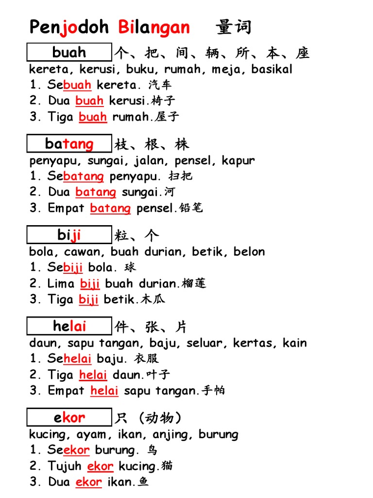 Penjodoh Bilangan Buah Biji Batang Helai Ekor Pdf