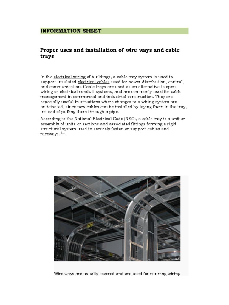 Wire Ways and Cable Trays Installation Guide | PDF | Electrical ...