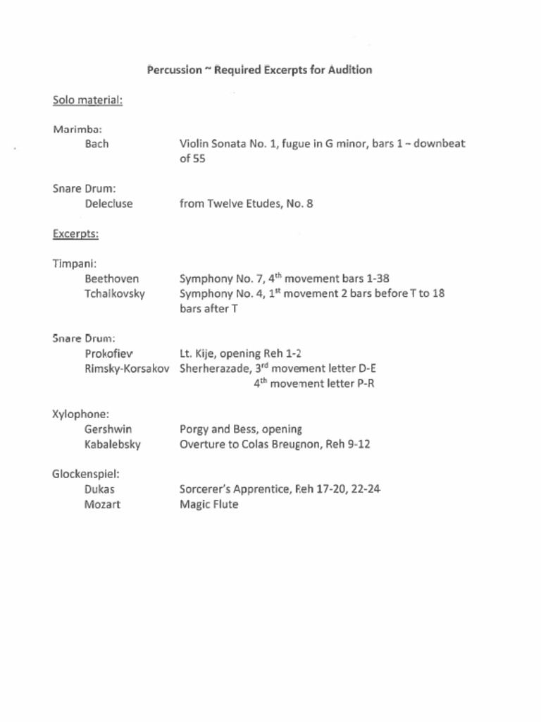 2016 TimpaniPercussion Excerpts PDF PDF Classical Music Musical