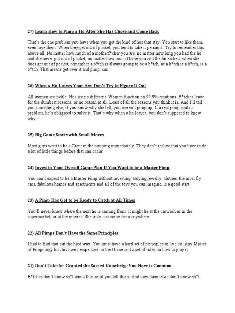 Mastering Pimping: Essential Rules | PDF | Mystery, Thriller & Crime ...