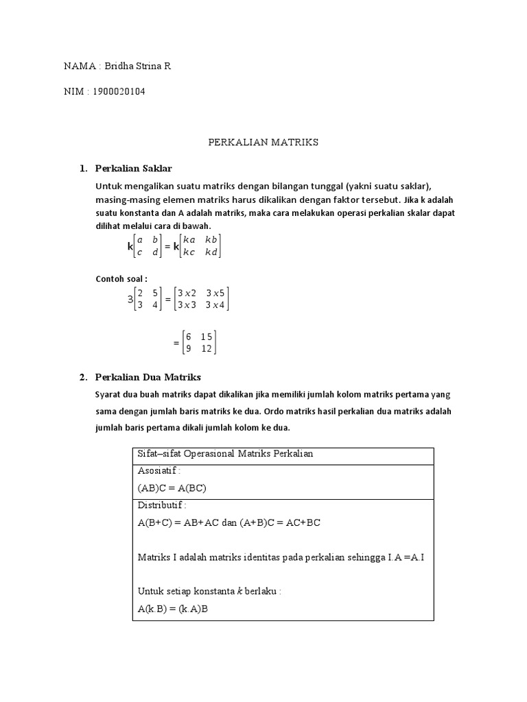 Perkalian Matriks dan Skalar | PDF | Metode & Bahan Ajar
