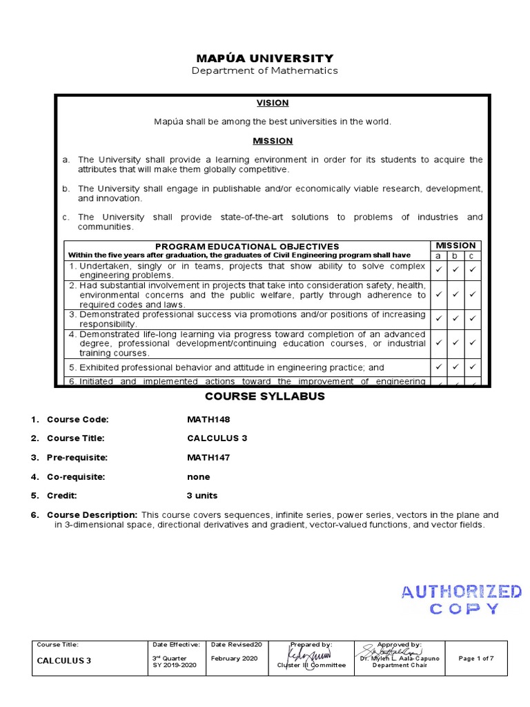 MATH148: Calculus 3 Syllabus | PDF | Gradient | Engineering