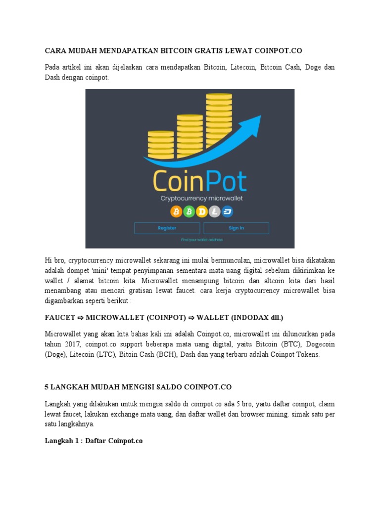 Cara Mudah Mendapatkan Bitcoin Gratis Lewat Coinpot | PDF